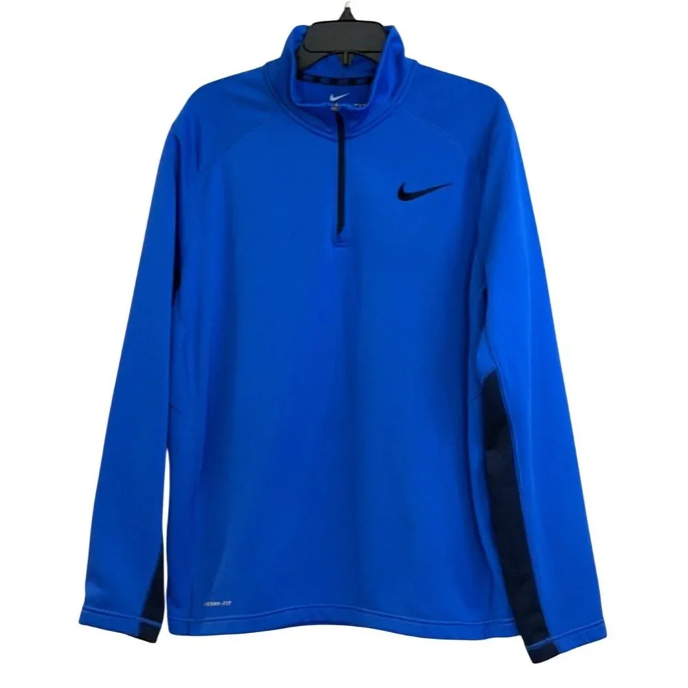 Nike Therma-Fit Royal Blue Fleece Track Jacket 1/4 Zip Golf Active Size Large